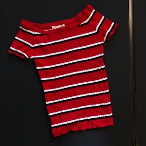 Red off the shoulder crop top